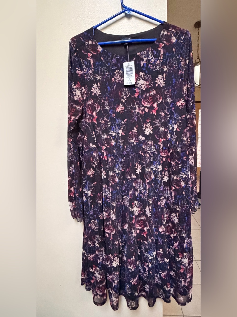 torrid Black Floral Tiered Long Sleeve Tunic